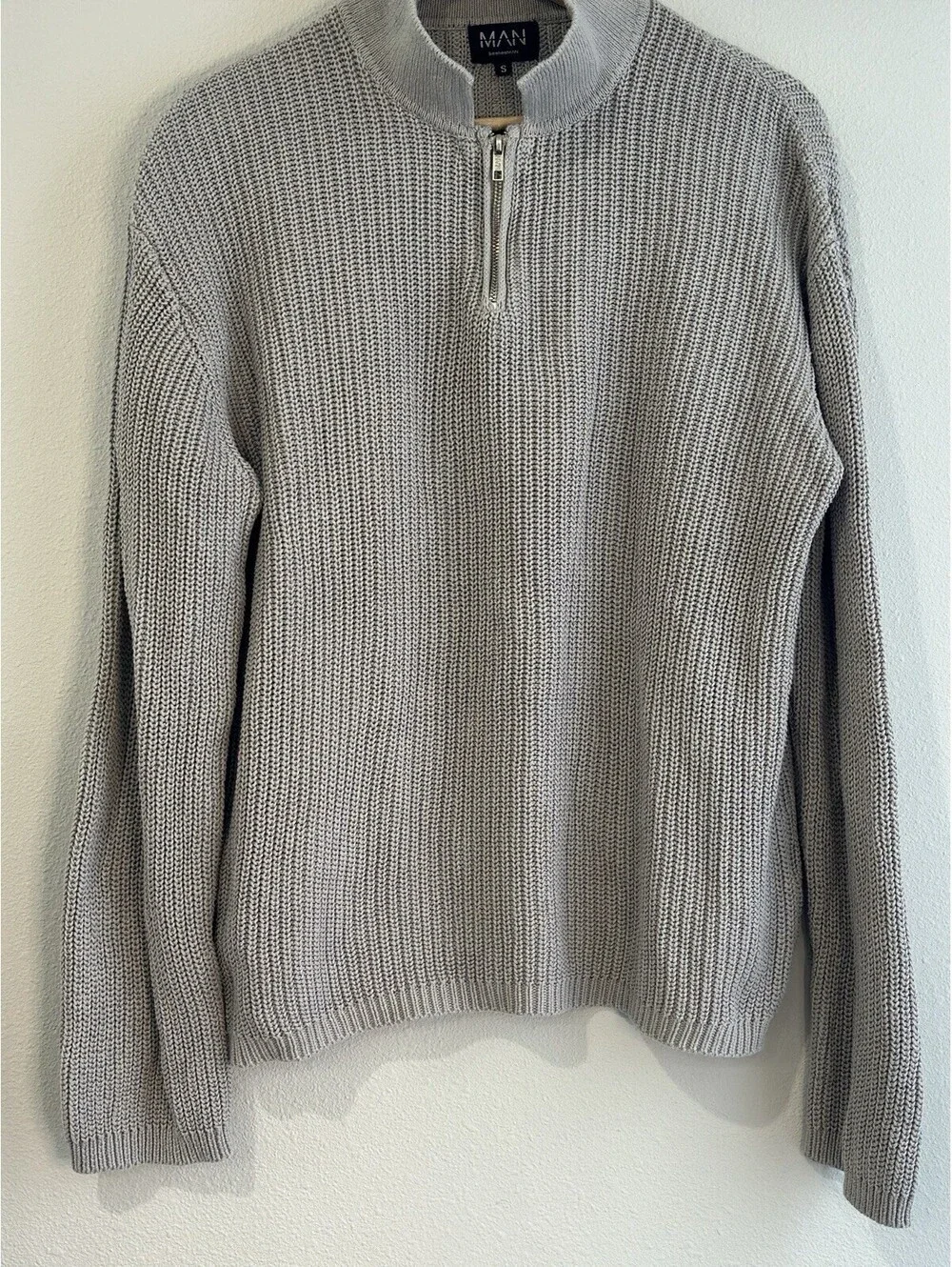 MAN BoohooMan Ribbed Quarter Zip Funnel Neck Sweater Men’s SMALL 100% Cotton